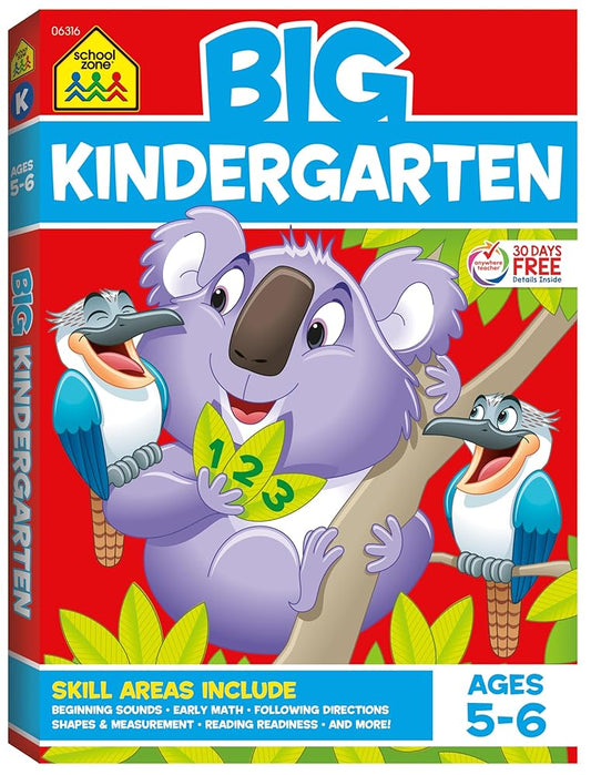 School Zone Big Kindergarten Workbook: 320 Pages, Early Reading and Writing, Numbers 0-20, Basic Math, Matching, Story Order, Ages 5 to 6 cover image
